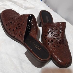 Unisa brown leather laser cut Mules 7AA